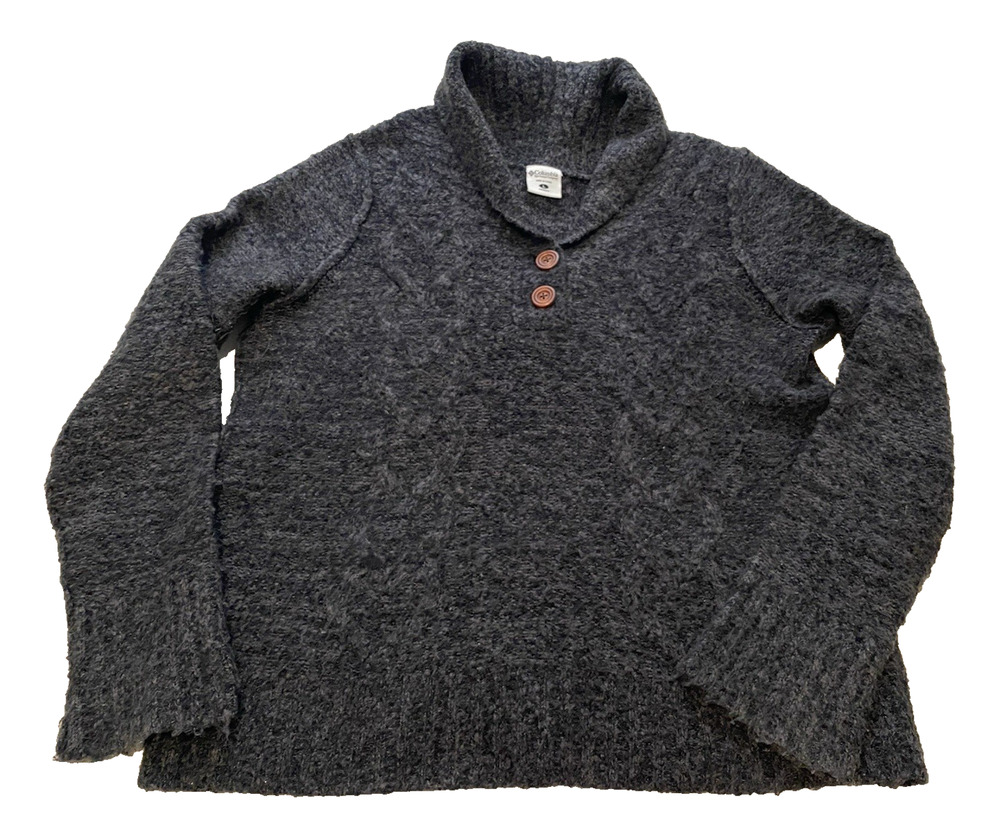 Columbia Womens Pebbled Sweater Size L Gray Pullover Shawl Neck Academia Preppy